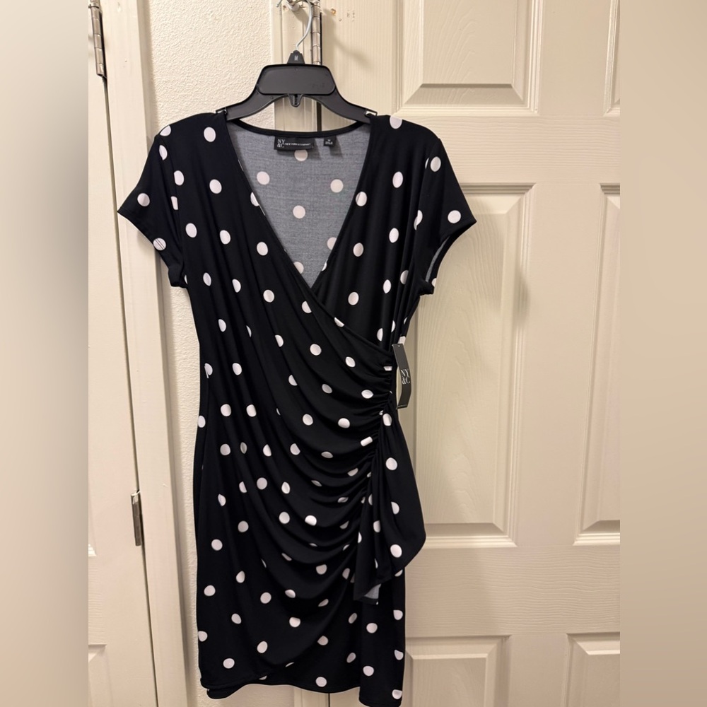New York & Company Black and White Polka Dot Midi Dress